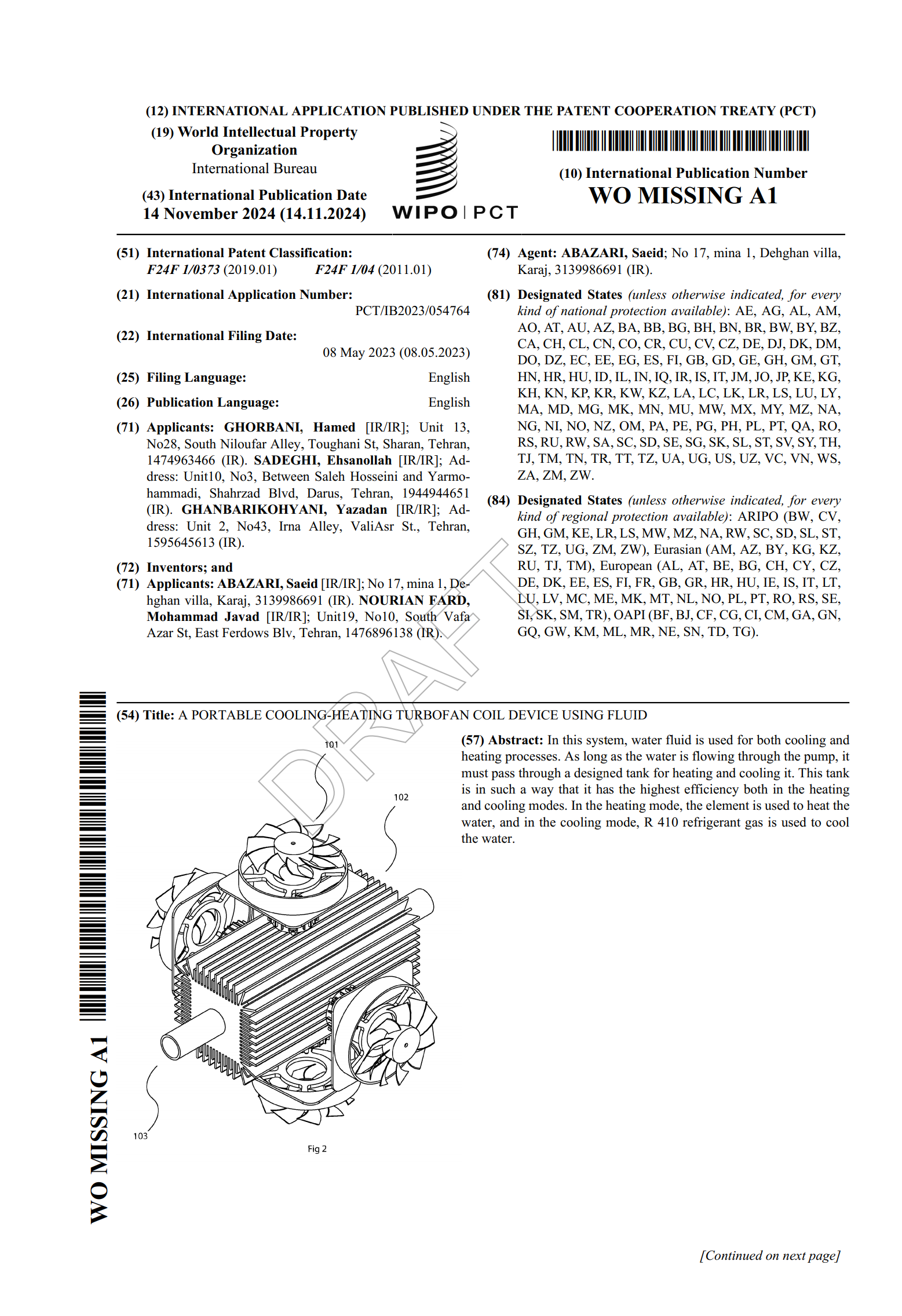 A PORTABLE COOLING-HEATING TURBOFAN COIL DEVICE USING FLUID